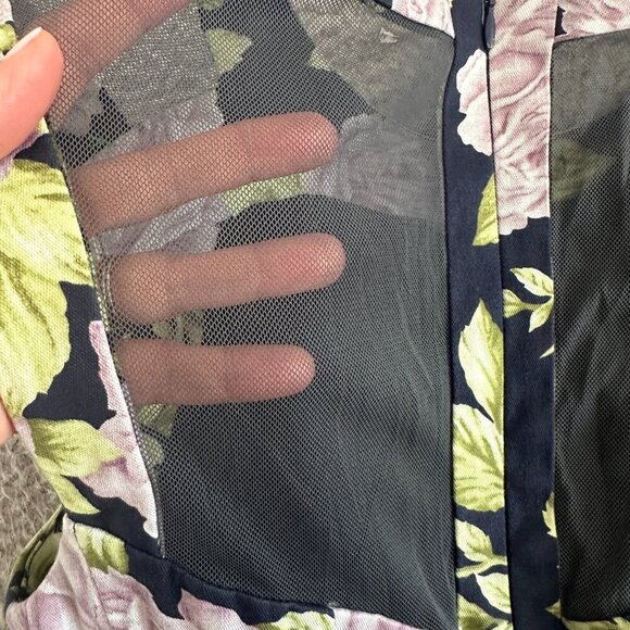 Rag & Bone Ruby Floral Dress Mesh Back Roses Print Navy Blue Pink - Picture 14 of 16